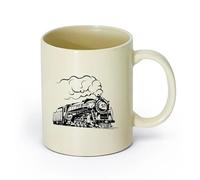 AYUEHBN Ceramics Cups with Comfortable Handle Train Locomotive Steam Railway Transport （11oz/320ml） for Espresso, Tea- Set Light Yellow