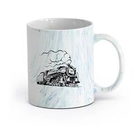 AYUEHBN Ceramics Cups with Comfortable Handle Train Locomotive Steam Railway Transport （11oz/320ml） for Espresso, Tea- Set Marble Blue
