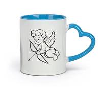 AYUEHBN Ceramics Cups with Comfortable Handle Valentine's Day Angel Cartoon Cupid （11oz/320ml） Office, Home, Café, Dishwasher & Microwave Safe Blue