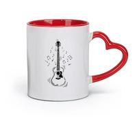 AYUEHBN Ceramics Durable Mugs Acoustic Guitar with Notes Musical Instrument Sound （11oz/320ml） Stylish & Durable - Microwave & Dishwasher Safe Red