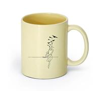 AYUEHBN Ceramics Durable Mugs Ballet Studio Silhouette Dancing Ballerina Flying Birds （11oz/320ml） Café or Restaurant Use Beige