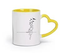 AYUEHBN Ceramics Durable Mugs Ballet Studio Silhouette Dancing Ballerina Flying Birds （11oz/320ml） Café or Restaurant Use Yellow