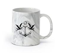 AYUEHBN Ceramics Durable Mugs Birds Swallow Anchor Sea Nautical Marine Style （11oz/320ml） for Coffee, Soup, Tea, Milk, Latte, hot Cocoa, Ladies, Men Marble Black