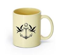 AYUEHBN Ceramics Durable Mugs Birds Swallow Anchor Sea Nautical Marine Style （11oz/320ml） for Coffee, Soup, Tea, Milk, Latte, hot Cocoa, Ladies, Men Beige