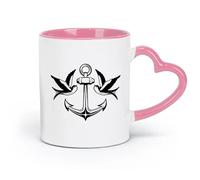AYUEHBN Ceramics Durable Mugs Birds Swallow Anchor Sea Nautical Marine Style （11oz/320ml） for Coffee, Soup, Tea, Milk, Latte, hot Cocoa, Ladies, Men Pink