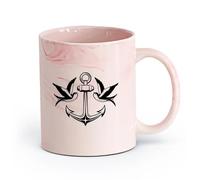 AYUEHBN Ceramics Durable Mugs Birds Swallow Anchor Sea Nautical Marine Style （11oz/320ml） for Coffee, Soup, Tea, Milk, Latte, hot Cocoa, Ladies, Men Marble Pink