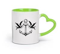 AYUEHBN Ceramics Durable Mugs Birds Swallow Anchor Sea Nautical Marine Style （11oz/320ml） for Coffee, Soup, Tea, Milk, Latte, hot Cocoa, Ladies, Men Green
