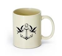 AYUEHBN Ceramics Durable Mugs Birds Swallow Anchor Sea Nautical Marine Style （11oz/320ml） for Coffee, Soup, Tea, Milk, Latte, hot Cocoa, Ladies, Men Light Yellow