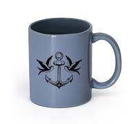 AYUEHBN Ceramics Durable Mugs Birds Swallow Anchor Sea Nautical Marine Style （11oz/320ml） for Coffee, Soup, Tea, Milk, Latte, hot Cocoa, Ladies, Men Blue-Gray