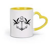 AYUEHBN Ceramics Durable Mugs Birds Swallow Anchor Sea Nautical Marine Style （11oz/320ml） for Coffee, Soup, Tea, Milk, Latte, hot Cocoa, Ladies, Men Yellow