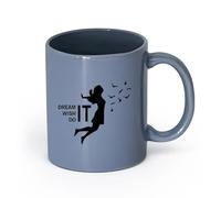 AYUEHBN Ceramics Durable Mugs Dream Wish Do It Inspirational Phrase Girl Birds Patterns （11oz/320ml） and Mulled Drinks, Espresso Blue-Gray