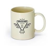 AYUEHBN Ceramics Durable Mugs Dreamcatcher Phrase Listen to Your Heart Talisman （11oz/320ml） Cappuccino, Latte Macchiato, Tea, Espresso Light Yellow
