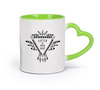 AYUEHBN Ceramics Durable Mugs Dreamcatcher Phrase Listen to Your Heart Talisman （11oz/320ml） Cappuccino, Latte Macchiato, Tea, Espresso Green