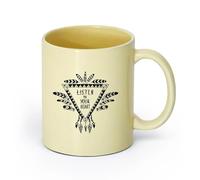 AYUEHBN Ceramics Durable Mugs Dreamcatcher Phrase Listen to Your Heart Talisman （11oz/320ml） Cappuccino, Latte Macchiato, Tea, Espresso Beige
