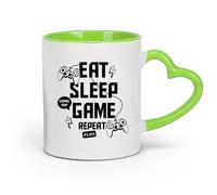 AYUEHBN Ceramics Durable Mugs Eat Sleep Game Repeat Play Joystick Gaming Room （11oz/320ml） Humorous Gift for Coffee Lovers, Work Besties, Coworkers & Friends Green