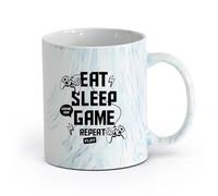 AYUEHBN Ceramics Durable Mugs Eat Sleep Game Repeat Play Joystick Gaming Room （11oz/320ml） Humorous Gift for Coffee Lovers, Work Besties, Coworkers & Friends Marble Blue