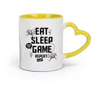 AYUEHBN Ceramics Durable Mugs Eat Sleep Game Repeat Play Joystick Gaming Room （11oz/320ml） Humorous Gift for Coffee Lovers, Work Besties, Coworkers & Friends Yellow