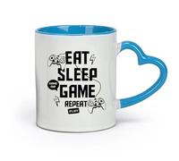 AYUEHBN Ceramics Durable Mugs Eat Sleep Game Repeat Play Joystick Gaming Room （11oz/320ml） Humorous Gift for Coffee Lovers, Work Besties, Coworkers & Friends Blue