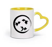 AYUEHBN Ceramics Durable Mugs Enso Zen Circle Goldfish Aquarium Buddhism （11oz/320ml） Coffee, Tea, Latte, Milk, Cocoa, Juice and Other Hot Drinks Yellow