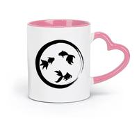 AYUEHBN Ceramics Durable Mugs Enso Zen Circle Goldfish Aquarium Buddhism （11oz/320ml） Coffee, Tea, Latte, Milk, Cocoa, Juice and Other Hot Drinks Pink