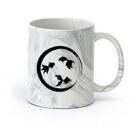 AYUEHBN Ceramics Durable Mugs Enso Zen Circle Goldfish Aquarium Buddhism （11oz/320ml） Coffee, Tea, Latte, Milk, Cocoa, Juice and Other Hot Drinks Marble Black