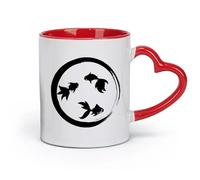 AYUEHBN Ceramics Durable Mugs Enso Zen Circle Goldfish Aquarium Buddhism （11oz/320ml） Coffee, Tea, Latte, Milk, Cocoa, Juice and Other Hot Drinks Red