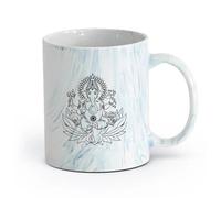 AYUEHBN Ceramics Durable Mugs Ganesha Hindu Elephant God Lotus Hinduism （11oz/320ml） for Coffee, Soup, Tea, Milk, Latte, hot Cocoa, Ladies, Men Marble Blue