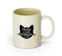 AYUEHBN Ceramics Durable Mugs Phrase Home is Empty Without Cat House Animal （11oz/320ml） for Coffee, Soup, Tea, Milk, Latte, hot Cocoa, Ladies, Men Light Yellow
