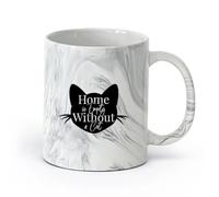 AYUEHBN Ceramics Durable Mugs Phrase Home is Empty Without Cat House Animal （11oz/320ml） for Coffee, Soup, Tea, Milk, Latte, hot Cocoa, Ladies, Men Marble Black
