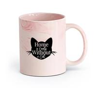 AYUEHBN Ceramics Durable Mugs Phrase Home is Empty Without Cat House Animal （11oz/320ml） for Coffee, Soup, Tea, Milk, Latte, hot Cocoa, Ladies, Men Marble Pink
