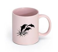 AYUEHBN Ceramics Durable Mugs Window Graphics and Dolphins Marine Animals Ocean （11oz/320ml） Ceramic Coffee Mug for Cappuccino Tea, Milk, Pink