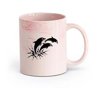 AYUEHBN Ceramics Durable Mugs Window Graphics and Dolphins Marine Animals Ocean （11oz/320ml） Ceramic Coffee Mug for Cappuccino Tea, Milk, Marble Pink