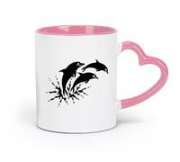 AYUEHBN Ceramics Durable Mugs Window Graphics and Dolphins Marine Animals Ocean （11oz/320ml） Ceramic Coffee Mug for Cappuccino Tea, Milk, Pink