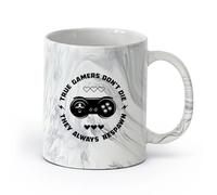 AYUEHBN Ceramics Durable Mugs Words Game True Gamer Don't Die They Always Respawn （11oz/320ml） Gift for Men or Women Marble Black