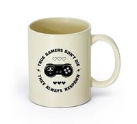 AYUEHBN Ceramics Durable Mugs Words Game True Gamer Don't Die They Always Respawn （11oz/320ml） Gift for Men or Women Light Yellow
