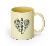 AYUEHBN Ceramics Home and Office Mugs Angel Wings Word Feathers Symbol （11oz/320ml） Coffee, Tea, Latte, Milk, Cocoa, Juice and Other Hot Drinks Beige