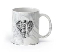 AYUEHBN Ceramics Home and Office Mugs Angel Wings Word Feathers Symbol （11oz/320ml） Coffee, Tea, Latte, Milk, Cocoa, Juice and Other Hot Drinks Marble Black