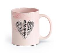 AYUEHBN Ceramics Home and Office Mugs Angel Wings Word Feathers Symbol （11oz/320ml） Coffee, Tea, Latte, Milk, Cocoa, Juice and Other Hot Drinks Marble Pink