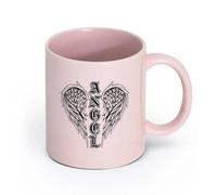 AYUEHBN Ceramics Home and Office Mugs Angel Wings Word Feathers Symbol （11oz/320ml） Coffee, Tea, Latte, Milk, Cocoa, Juice and Other Hot Drinks Pink