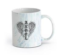 AYUEHBN Ceramics Home and Office Mugs Angel Wings Word Feathers Symbol （11oz/320ml） Coffee, Tea, Latte, Milk, Cocoa, Juice and Other Hot Drinks Marble Blue