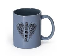 AYUEHBN Ceramics Home and Office Mugs Angel Wings Word Feathers Symbol （11oz/320ml） Coffee, Tea, Latte, Milk, Cocoa, Juice and Other Hot Drinks Blue-Gray
