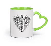 AYUEHBN Ceramics Home and Office Mugs Angel Wings Word Feathers Symbol （11oz/320ml） Coffee, Tea, Latte, Milk, Cocoa, Juice and Other Hot Drinks Green