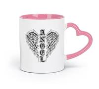 AYUEHBN Ceramics Home and Office Mugs Angel Wings Word Feathers Symbol （11oz/320ml） Coffee, Tea, Latte, Milk, Cocoa, Juice and Other Hot Drinks Pink