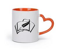 AYUEHBN Ceramics Home and Office Mugs Book Pen Write a Manuscript Books Home （11oz/320ml） for Coffee, Soup, Tea, Milk, Latte, hot Cocoa, Ladies, Men Orange