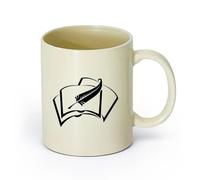 AYUEHBN Ceramics Home and Office Mugs Book Pen Write a Manuscript Books Home （11oz/320ml） for Coffee, Soup, Tea, Milk, Latte, hot Cocoa, Ladies, Men Light Yellow