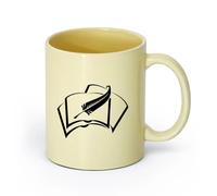 AYUEHBN Ceramics Home and Office Mugs Book Pen Write a Manuscript Books Home （11oz/320ml） for Coffee, Soup, Tea, Milk, Latte, hot Cocoa, Ladies, Men Beige