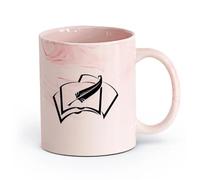 AYUEHBN Ceramics Home and Office Mugs Book Pen Write a Manuscript Books Home （11oz/320ml） for Coffee, Soup, Tea, Milk, Latte, hot Cocoa, Ladies, Men Marble Pink