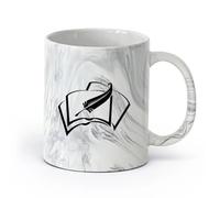 AYUEHBN Ceramics Home and Office Mugs Book Pen Write a Manuscript Books Home （11oz/320ml） for Coffee, Soup, Tea, Milk, Latte, hot Cocoa, Ladies, Men Marble Black