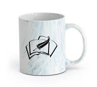 AYUEHBN Ceramics Home and Office Mugs Book Pen Write a Manuscript Books Home （11oz/320ml） for Coffee, Soup, Tea, Milk, Latte, hot Cocoa, Ladies, Men Marble Blue