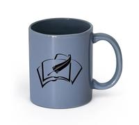 AYUEHBN Ceramics Home and Office Mugs Book Pen Write a Manuscript Books Home （11oz/320ml） for Coffee, Soup, Tea, Milk, Latte, hot Cocoa, Ladies, Men Blue-Gray